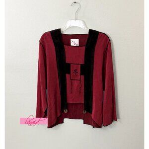 Xiao Chinese Asian Oriental Japanese Winter Dark Red Black Coins Relaxed Blouse